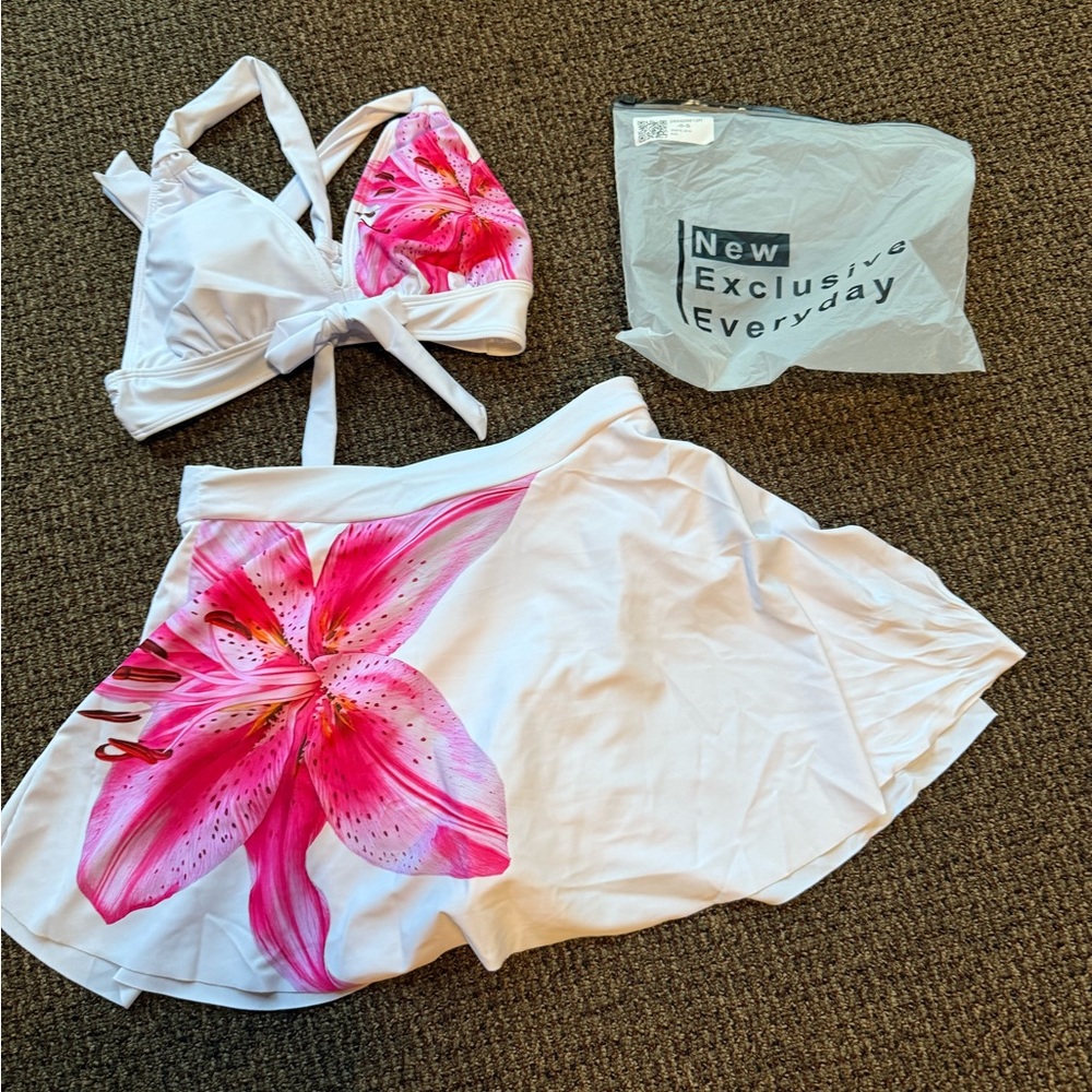 Floral Pink and White Bikini Set